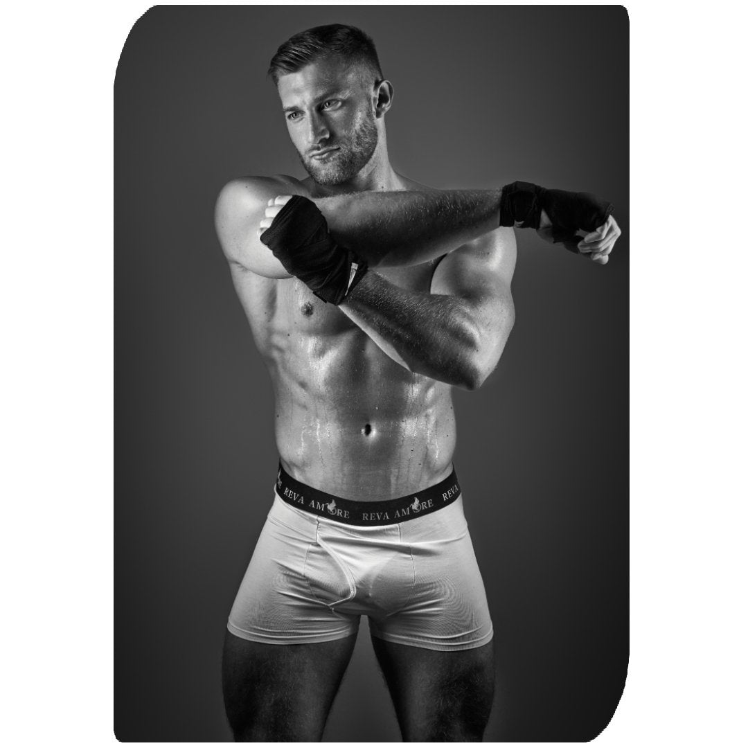 Stretch Activated White Bamboo Boxer Briefs for Men