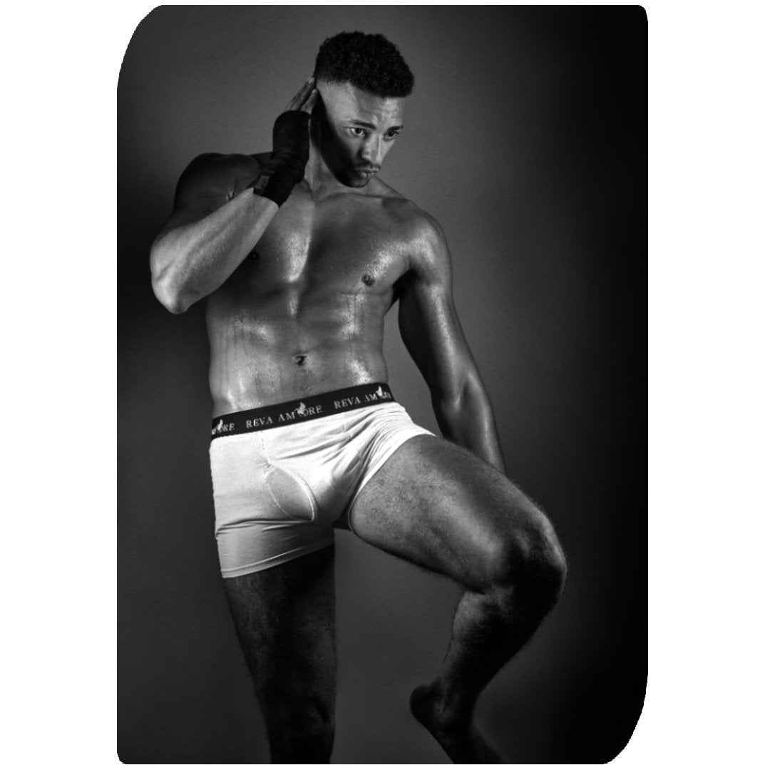 Stretch Activated White Bamboo Boxer Briefs for Men
